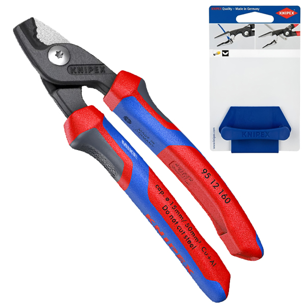 Keo cat cap Knipex 95 12 160 SB Kéo cắt cáp Knipex 95 12 160 SB, có vỉ treo, dòng StepCut giảm lực cắt cáp đồng nhôm